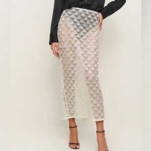 NWT Reformation Jordan Low Waist Maxi Skirt in Silver Diamond